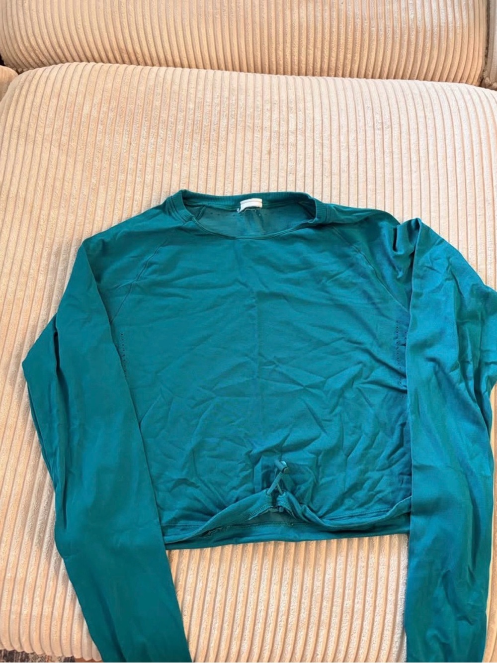 Gymshark Teal Cropped Long Sleeve Top with Front Knot